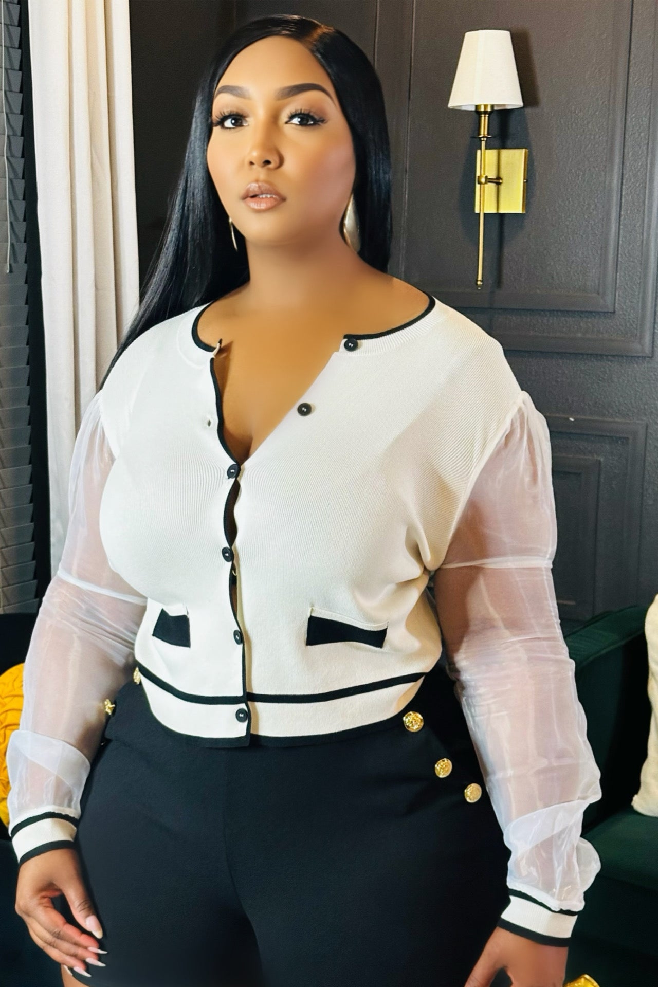 Kimmie Ivory Organza Cardigan Top
