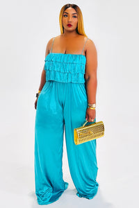 Aura Loud Pleated Teal Jumpsuit