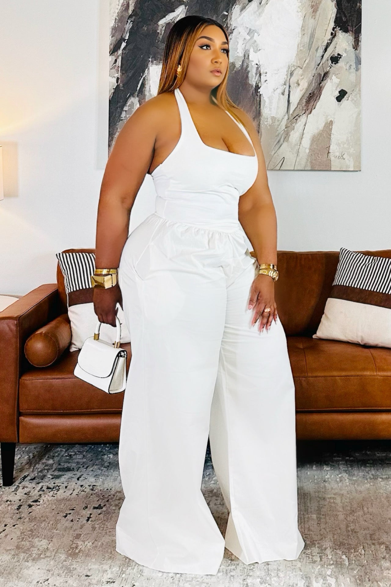 Subtle Flex Halter Wide Leg Jumpsuit