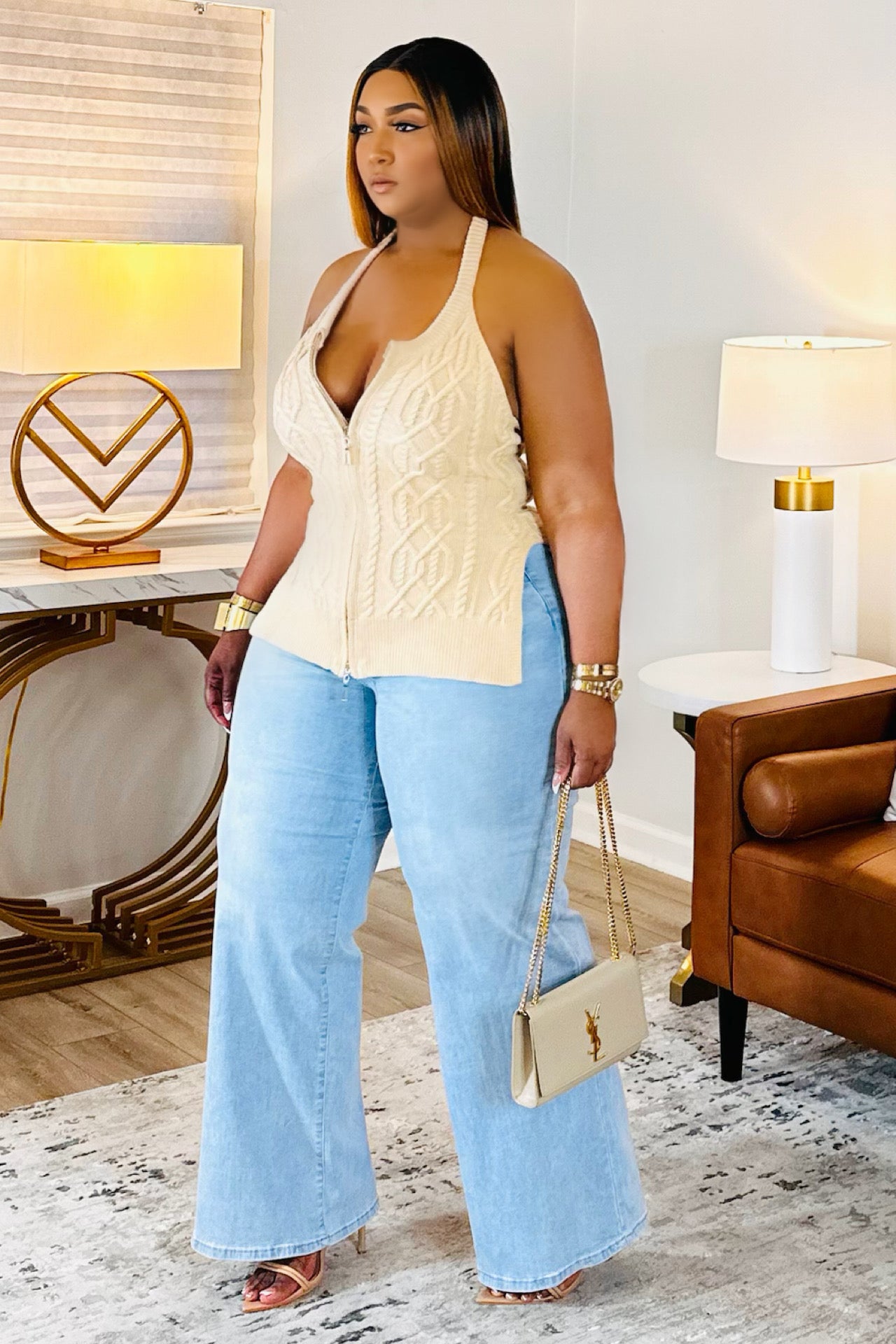 Minimal not Modest Halter Zipper Top (Wheat)