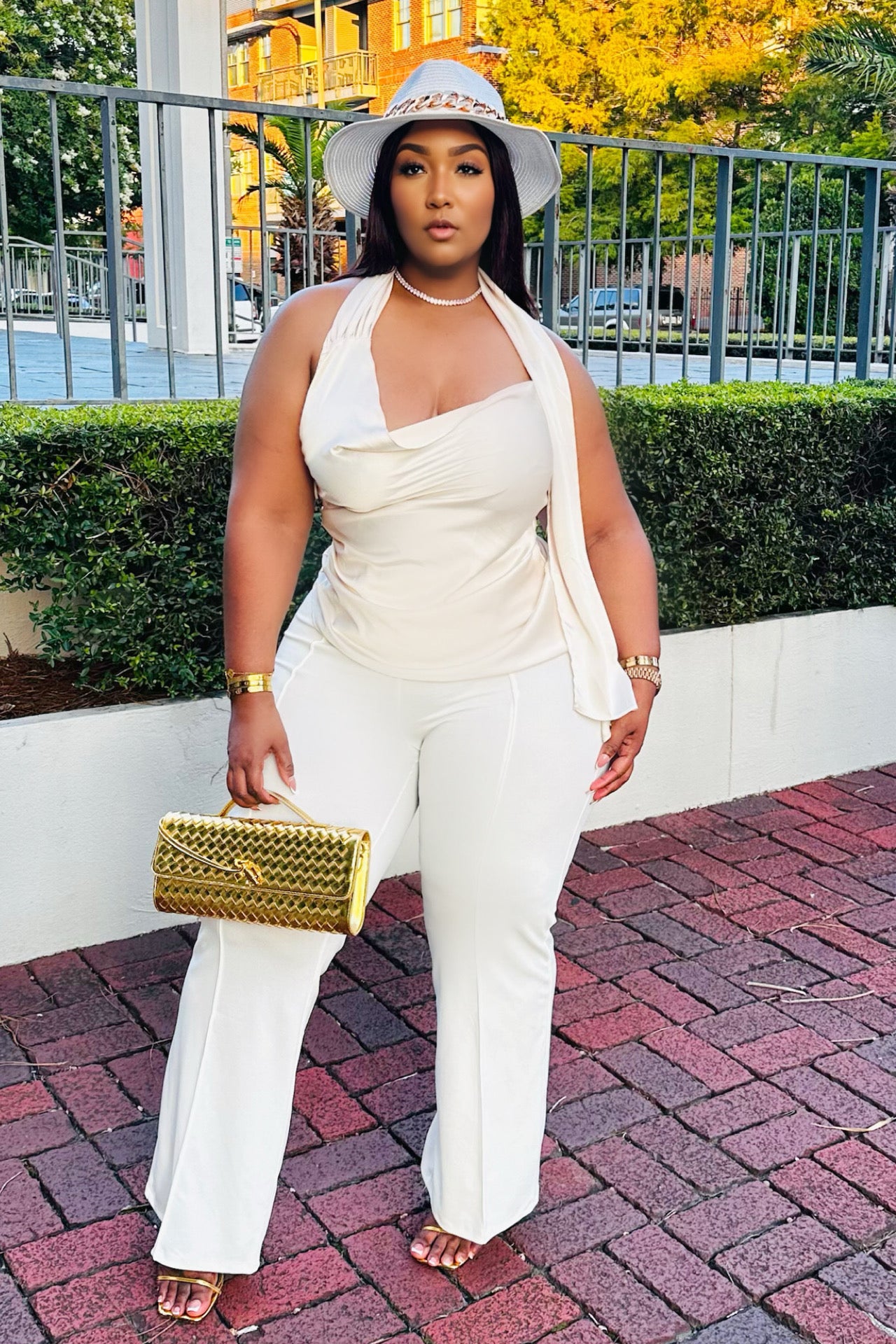 Booked and Bronze Satin Scarf Top Champagne-RESTOCK