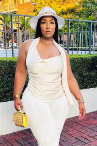 Booked and Bronze Satin Scarf Top Champagne-RESTOCK