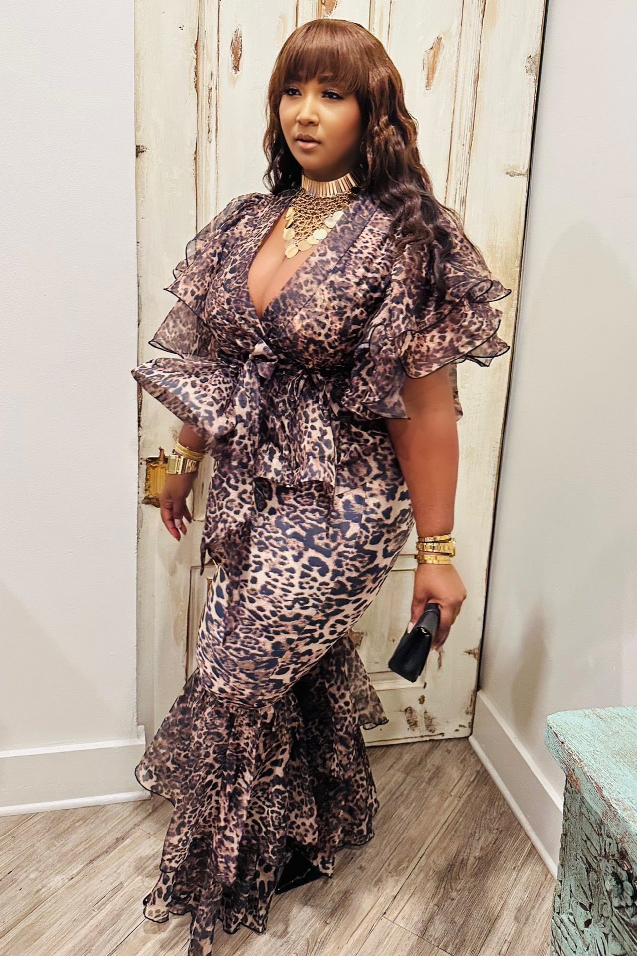 Social Soiree Bestie Leopard Ruffle Set
