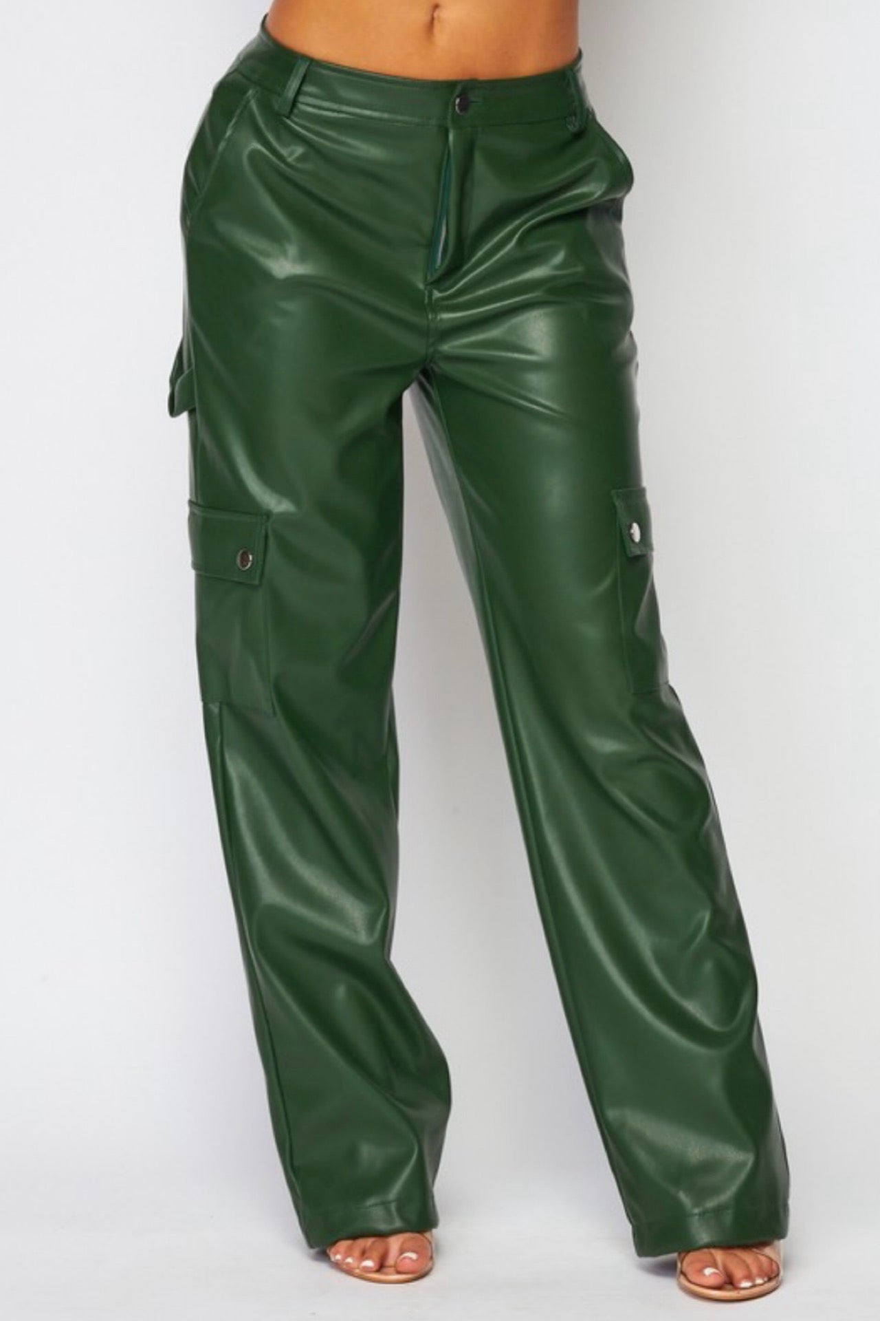 Networking Bestie Faux Leather Cargo Pants Hunter