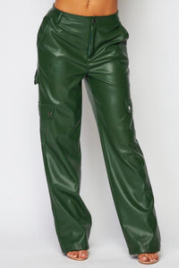 Networking Bestie Faux Leather Cargo Pants Hunter