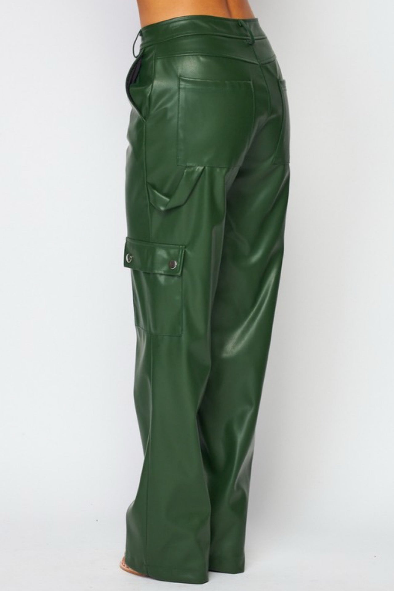 Networking Bestie Faux Leather Cargo Pants Hunter