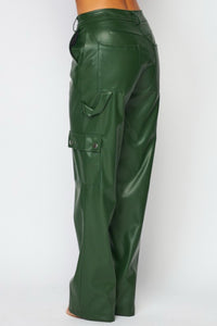 Networking Bestie Faux Leather Cargo Pants Hunter
