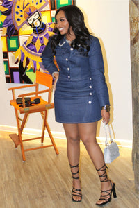 Chic Brunch Bestie Denim Rhinestone Skirt Set