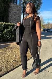 Zipped Up Jumpsuit (Black) - Kalexis Kouture 