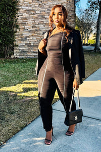 Zipped Up Jumpsuit (Black) - Kalexis Kouture 